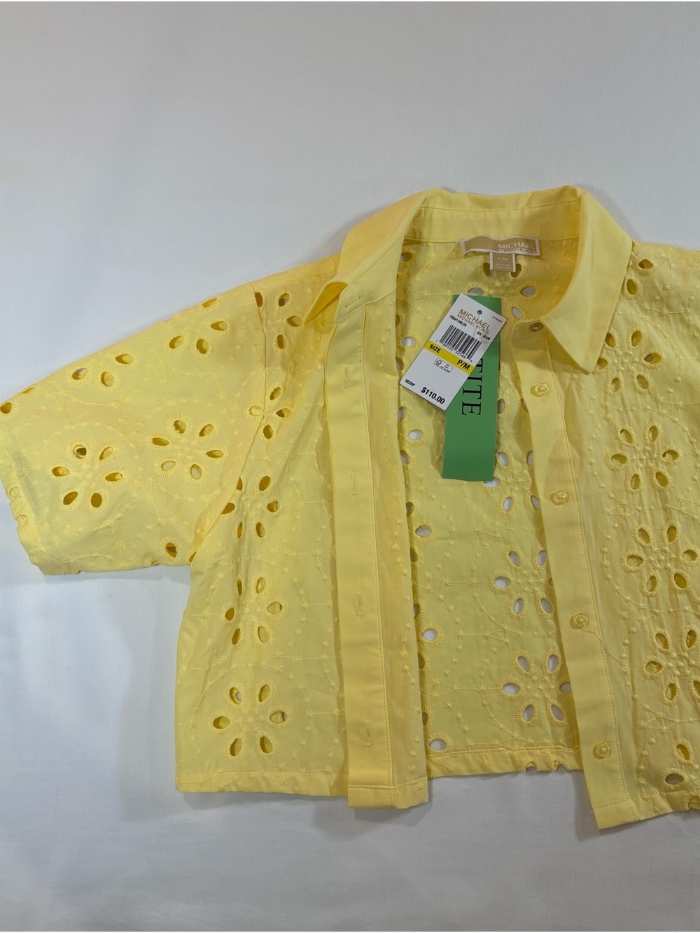 Michael Kors Pale Yellow Eyelet Cropped Button Front Jacket - Picture 5 of 12